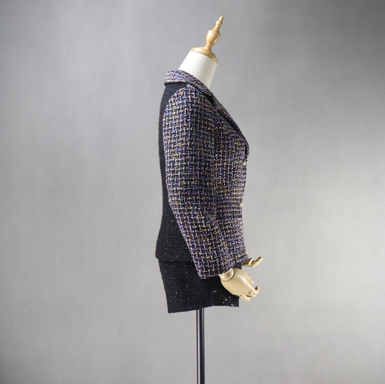 Sequined Custom Made Tweed Colour Crash Shorts/Skirt Suit