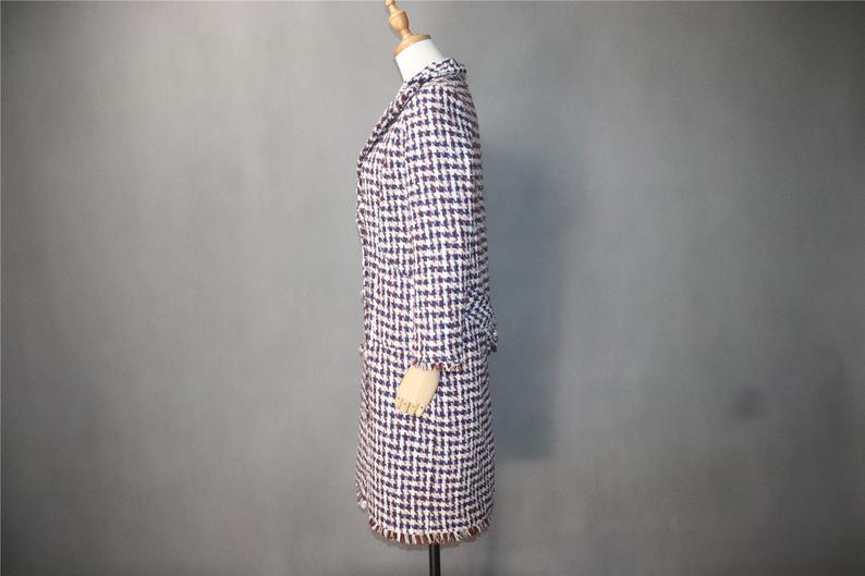 Women's Designer Inspired CUSTOM MADE Hounds tooth Wool Blend Tweed Long Coat - Fashion Pioneer