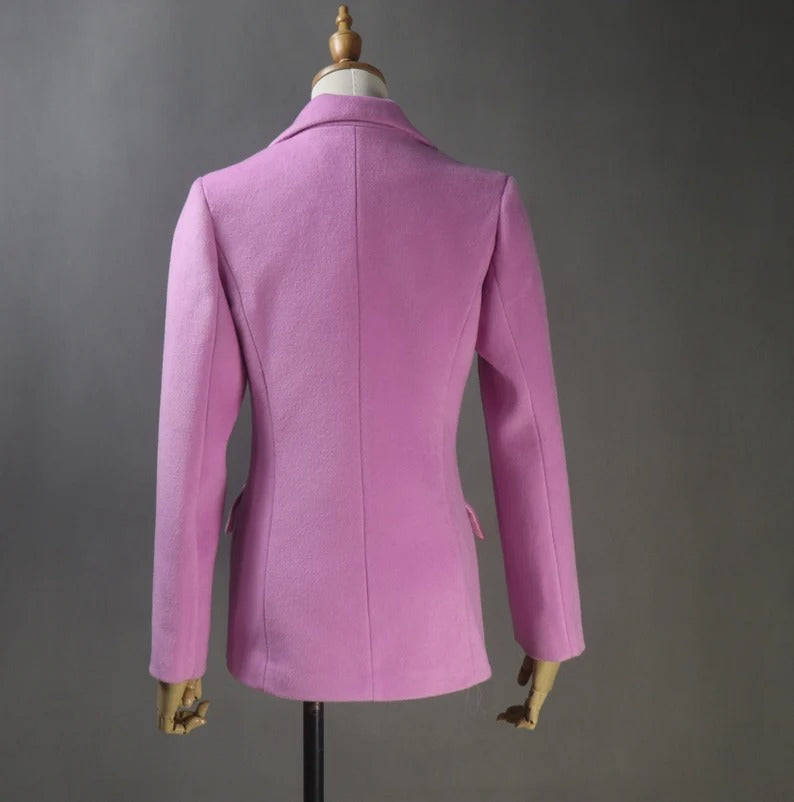 Women's CUSTOM MADE Hot Pink Double Breast Tweed Coat Jacket UK CUSTOMER SERVICE! Women's CUSTOM MADE Hot Pink Double Breast Tweed Coat Jacket - Long Coat have unique style. Can worn for winter season, party wear, night out ,it has front pocket with sequinned design ,white buttons and Long Sleeves. You can feel more comfort and warm. Fully Lined and sharply tailored. Made of comfortable and fantastic fabric, show off your charming curves
