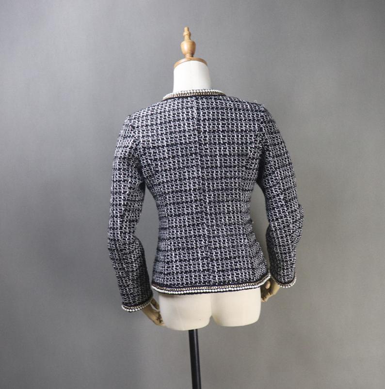 Tailor Made Black Pearls and Chain Checked Blazer Coat+ Skirt/ Shorts Suit for Women's UK CUSTOMER SERVICE! Tailor Made Black Pearls and Chain Checked Blazer Coat+ Skirt/ Shorts Suit for Women's ,can worn for ceremony, interview, official use and college inauguration. All items are made to order. Please advise your height, weight and body measurements ( Bust, shoulder, Sleeves, Waist and Length etc). Our tailors will make the order for you! Handmade Materials: Tweed