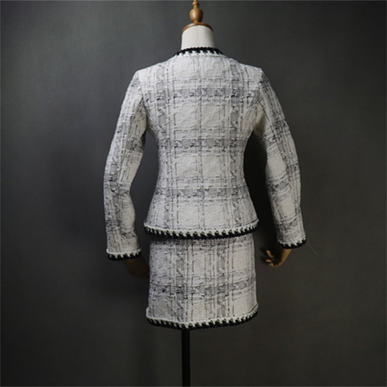 Unique Style Black and White Tweed Coat Blazer For Women - Fashion Pioneer