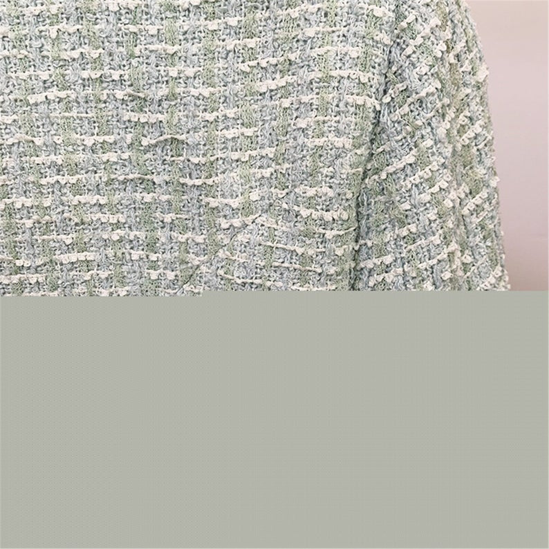 Women's Designer Inspired Metal Lion Buttons Mint Green Tweed Blazer