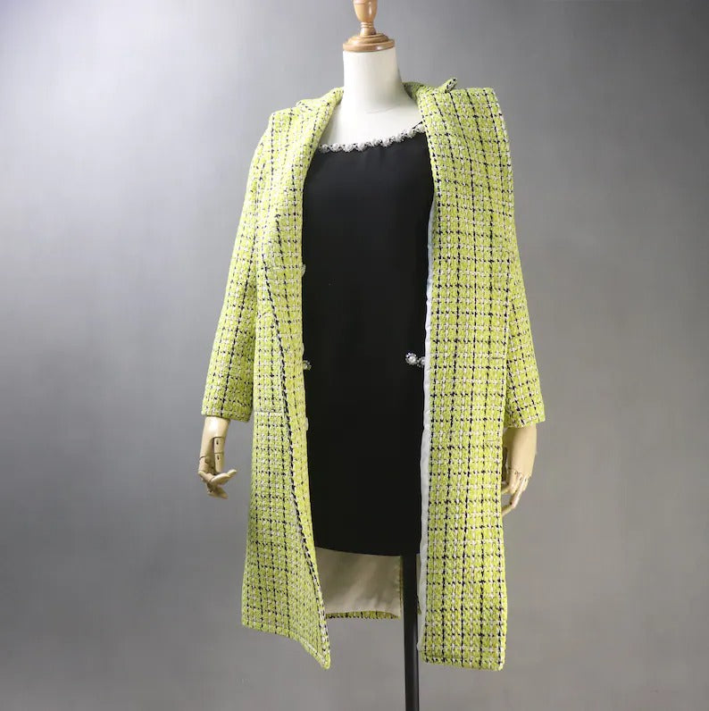 Women's Yellow Winter Tailor MADE Checked Long Warm Coat UK CUSTOMER SERVICE! Women's Yellow Winter Tailor MADE Checked Long Warm Coat - Yellow Checked warm coat can worn for Winter season and Autumn season. Feel comfort and elegant. All items are made to order. Please advise your height, weight and body measurements ( Bust, shoulder, Sleeves, Waist and Length etc). Our tailors will make the order for you! Materials: Wool blend (20% Wool)