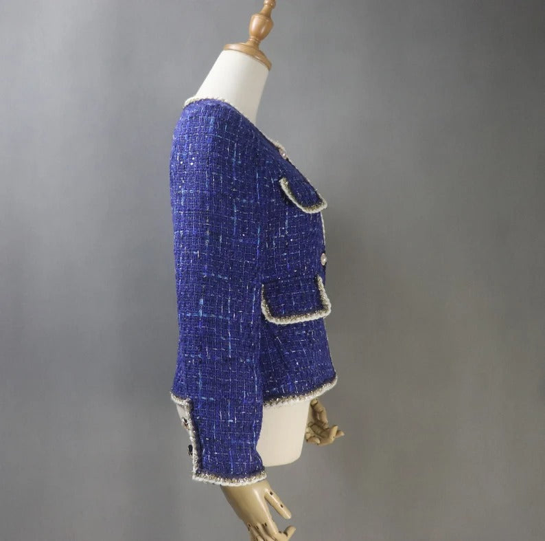Royal Blue Coat Blazer Sequinned Women's Tailor CUSTOM MADE Tailor Made Royal Blue Tweed Jacket Coat Blazer For Women-Office,casual,vacation,business,dating,party,outdoor,picnic,hiking,travel, formal, etc. We have different material and design of custom women blazers. Perfect to match with many clothes, it is one suit jacket can match almost all of your wardrobe.