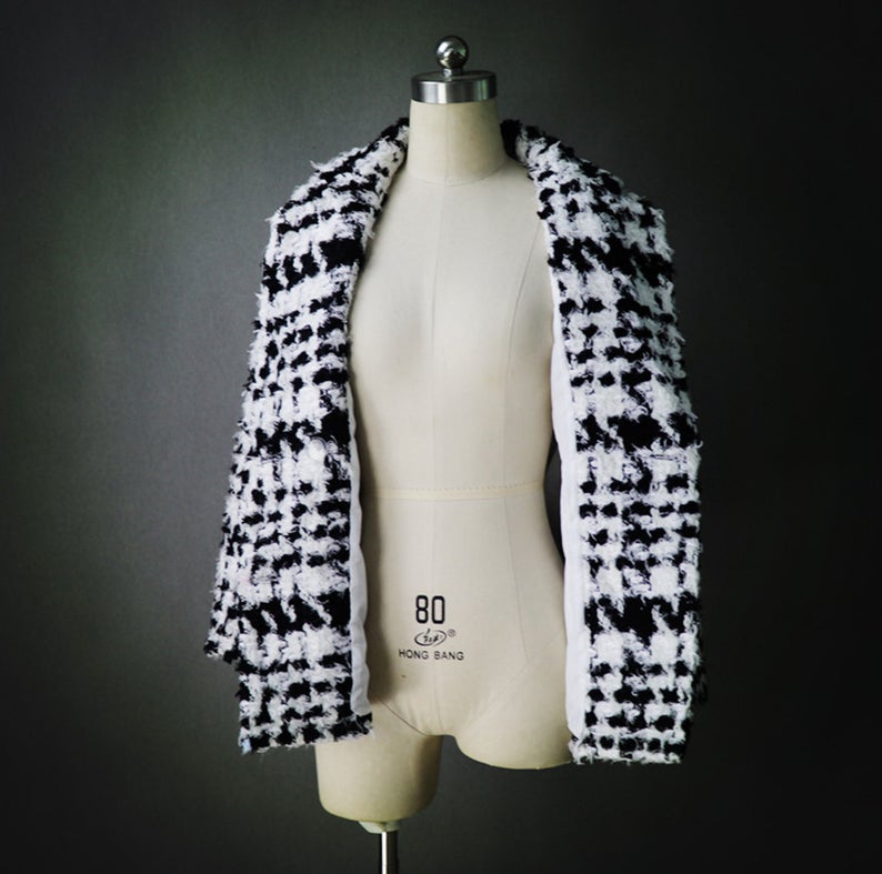 Black and White Checked Tweed Jacket Coat Blazer *Customized Size* UK CUSTOMER SERVICE! Black and White Checked Tweed Jacket Coat Blazer - Custom made blazer with front pocket and pearl buttons. This is suitable for all occasion.