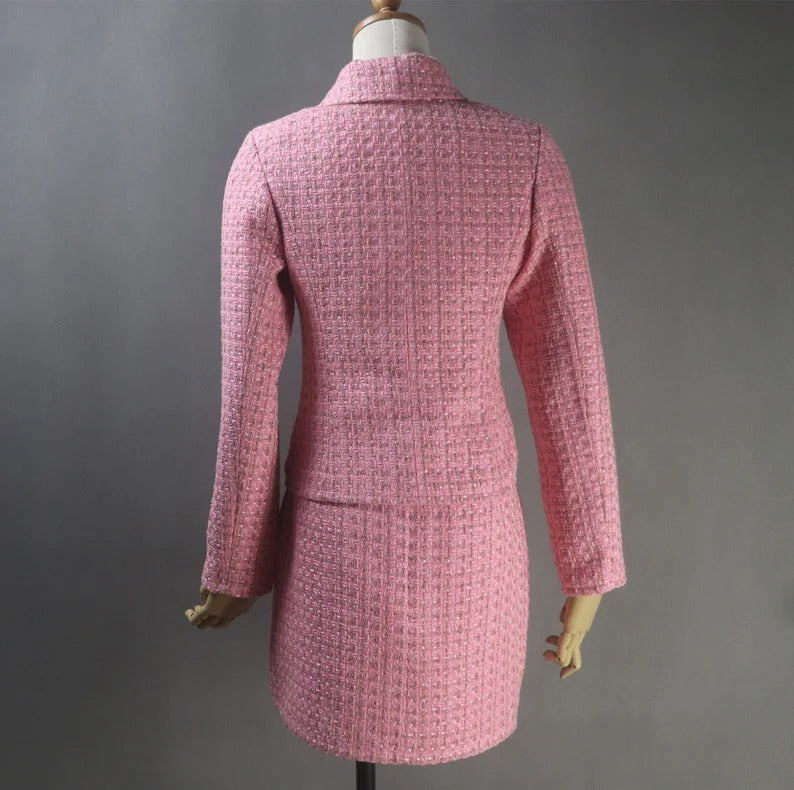 Women's Custom Made Biker Style Tweed Jacket - Bespoke Tailor Made Tweed Pearls Sparkle Blazer + Skirt for Women - Made from the finest quality tweed, this custom tweed jacket boasts a classic cut, generous detailing, and impeccable attention to detail, making it a must-have in every wardrobe. Pearl designed, front pocket ,long sleeves, also our tailor is ready to make perfect design as per customer requirement. Suit is fully lined.