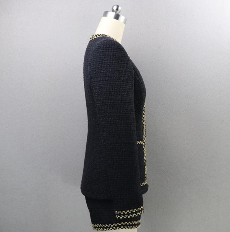 Golden Trim Hand Custom Made Tweed Shorts/Skirt Suit