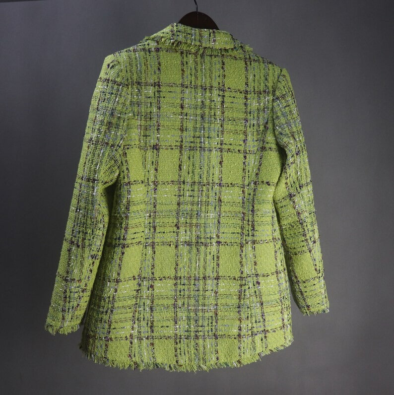 Green Women's Tailor-Made Checked Double Breasted Tassel Fringe Tweed Blazer Coat+Skirt/Shorts Suit Find your ideal fit with women's clothes that has been hand-picked to fit your specific style and size. "More Than 10% Additional Discount when you buy both Jacket +Skirt or Jacket + Shorts The colour green is ideal for the Spring/Summer season. Make sure your traditional business jacket never goes out of style. It can also be worn with jeans for a casual outing or an evening jacket.