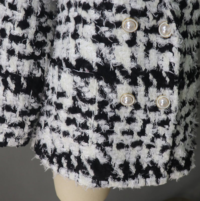Black and White Checked Tweed Jacket Coat Blazer *Customized Size* UK CUSTOMER SERVICE! Black and White Checked Tweed Jacket Coat Blazer - Custom made blazer with front pocket and pearl buttons. This is suitable for all occasion.