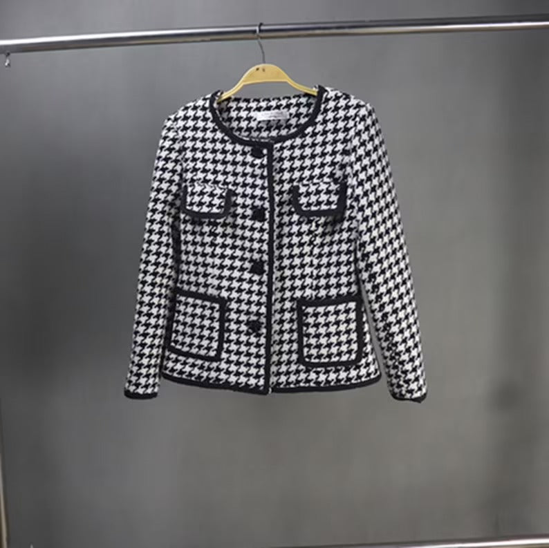 Women's Houndstooth Flower Buttons Jacket Coat Blazer UK CUSTOMER SERVICE! Women's Houndstooth Flower Buttons Jacket Coat Blazer - We offer Shorts, Skirts, Trousers for the suit. Our tailor will make as per customer requirement like with pocket, sleeveless, without pocket etc. All items are made to order with very experienced tailors. Please advise your height, weight and body measurements