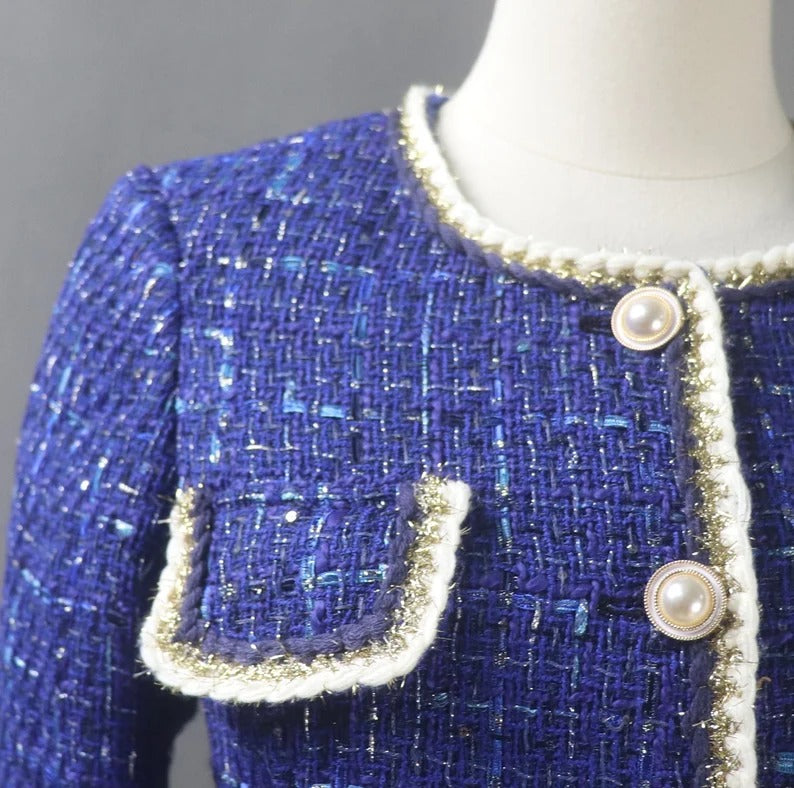 Royal Blue Coat Blazer Sequinned Women's Tailor CUSTOM MADE Tailor Made Royal Blue Tweed Jacket Coat Blazer For Women-Office,casual,vacation,business,dating,party,outdoor,picnic,hiking,travel, formal, etc. We have different material and design of custom women blazers. Perfect to match with many clothes, it is one suit jacket can match almost all of your wardrobe.