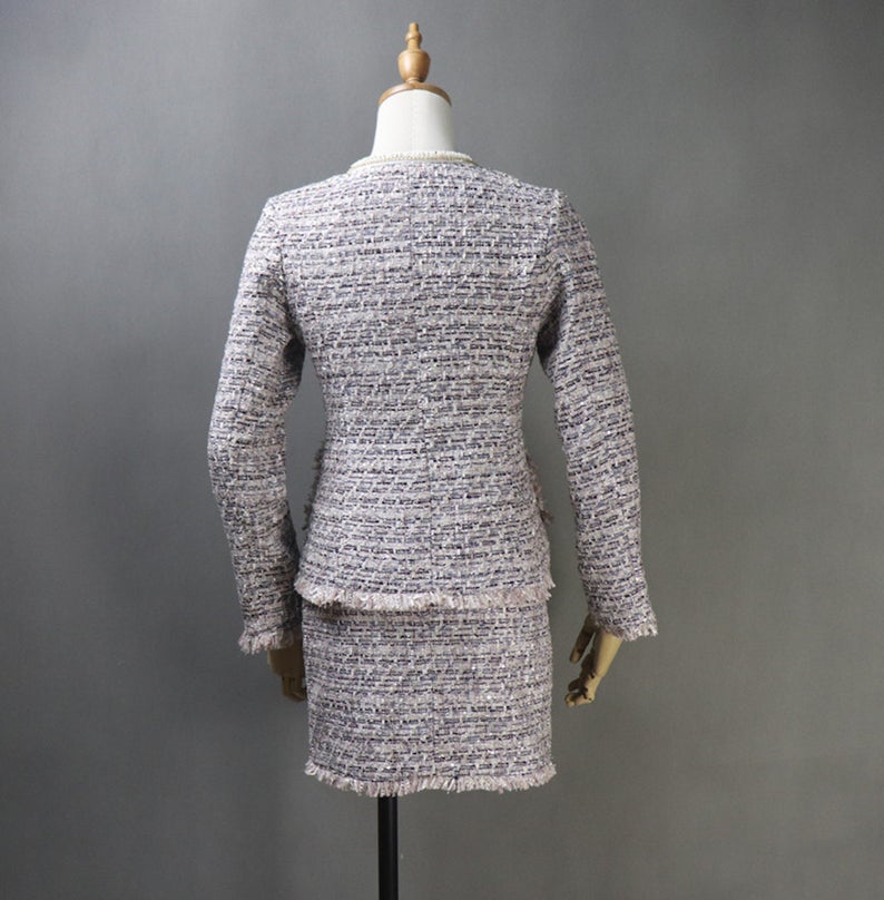 Tailor Made Tweed Blazer Coat+ Skirt/ Shorts Suit Sequinned Tassel Fringe UK CUSTOMER SERVICE! Tailor Made Tweed Blazer Coat+ Skirt/ Shorts Suit Sequinned Tassel Fringe, Can worn for official use, Ceremony, Collage Inaugurations. All items are made to order. Please advise your height, weight and body measurements ( Bust, shoulder, Sleeves, Waist and Length etc). Our tailors will make the order for you! Materials: Tweed