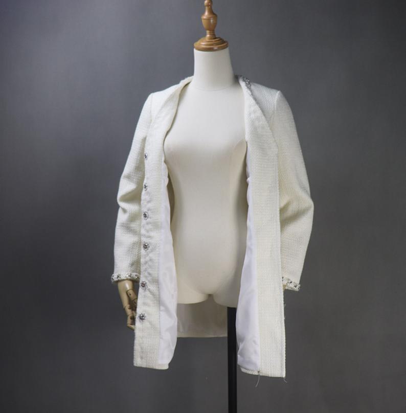 Women's CUSTOM MADE Hand Made Decoration Cream Color Tweed Coat UK CUSTOMER SERVICE! Women's CUSTOM MADE Hand Made Decoration Cream Color Tweed Coat, Can worn for official use, Ceremony, Collage Inaugurations. All items are made to order with very experienced tailors. Please advise your height, weight and body measurements ( Bust, shoulder, Sleeves, Waist and Length etc). Our tailors will make the order for you! Materials: Tweed