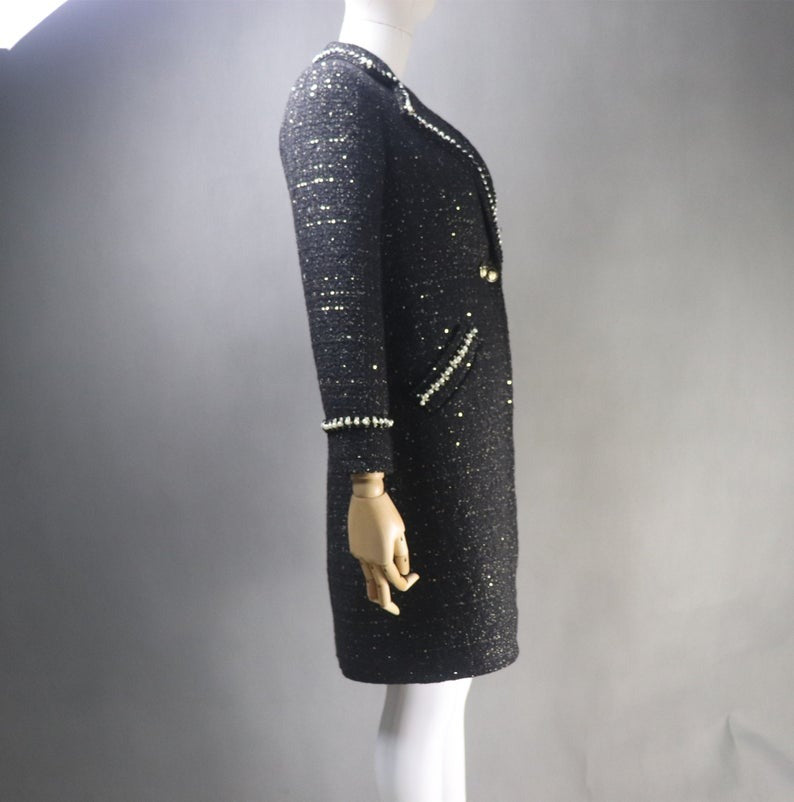Women's Winter Tailor MADE Sequinned Long Warm Coat Black - Fashion Pioneer