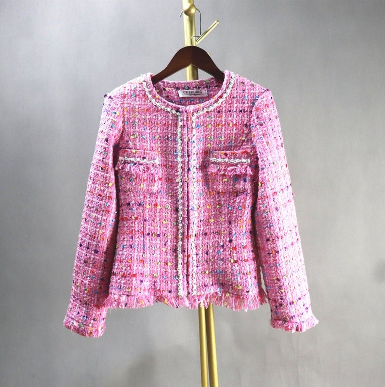 Multi-Colour Dots Pink Jacket Coat Blazer For Womens - Fashion Pioneer