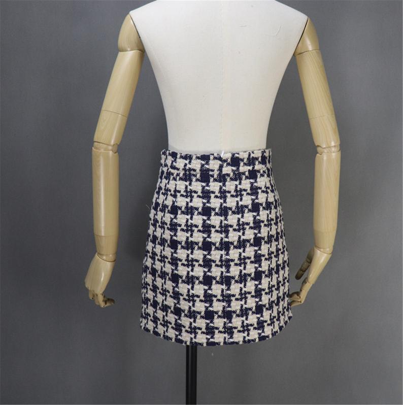 Custom Made Hounds tooth Pattern Tweed Skirt Suit