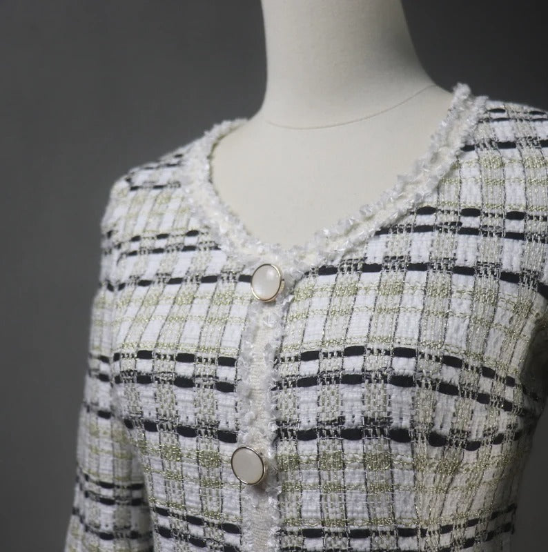 We make one for you with unique style, like no others. Can wear for business ,ceremony ,Events, and functions. You can get extra size, plus size, oversized, perfect measurement according to your shape from our tailors. This white tweed dress is perfect for any formal occasions such as wedding, graduation, interviews, business meetings, Daily office wear. Dry Cleaning. The midi length and round-neck gives this pencil fashionable dress a classic and timeless shape,