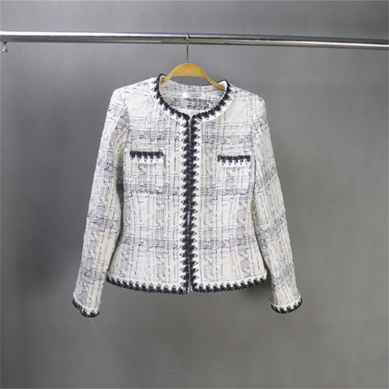 Unique Style Black and White Tweed Coat Blazer For Women - Fashion Pioneer