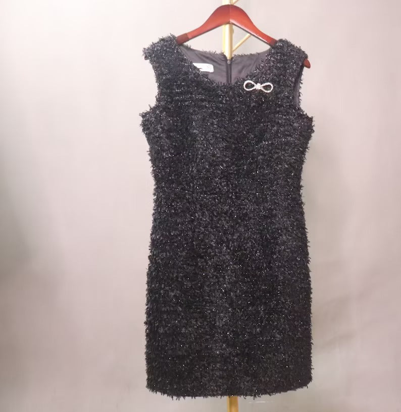 Women Custom Made Bow Decoration Tweed Sheath Dress Black - Fashion Pioneer
