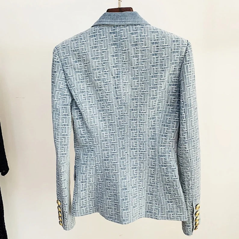 Fashion Pioneer - Blue Maze Pattern Fitted Blazer Jacket For Women , Soft, light and stretchy. This jacket comes with a full lining, soft and comfortable to Wear. Material: Polyester ,Slim fit and long Sleeves with buttons and two pockets. Great for casual, formal, business wear and other special events. Whether for a casual or a professional look, this suit blazer definitely makes you stunning.