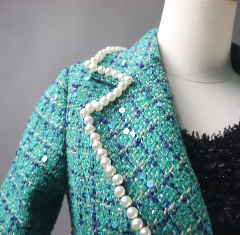 Women's Winter Tailored Sequinned Pearls Decoration Tweed Long Warm Coat - Fashion Pioneer