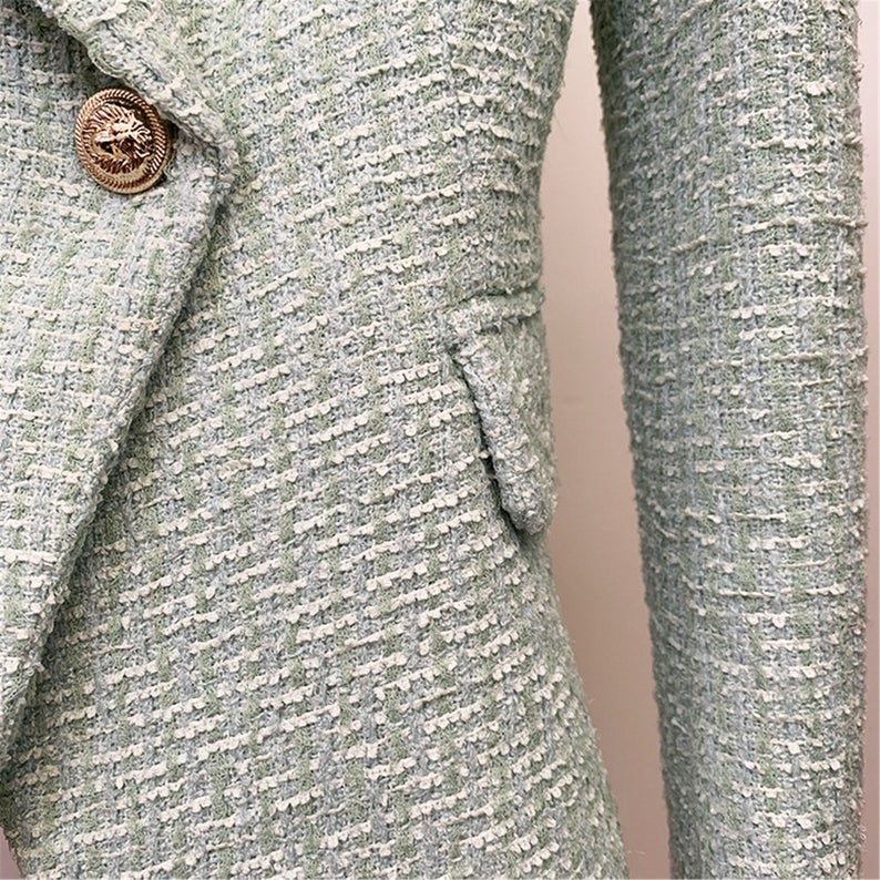 Women's Sequin Designer Inspired Metal Mint Green Tweed Blazer UK CUSTOMER SERVICE! Women's sequin Designer Inspired Metal Mint Green Tweed Blazer - Finished off with statement sequin design all over and pockets, this blazer is the ultimate festive power suit. Fully lined , long sleeves and buttons. A great proposition for an evening out. Sequin blazer. We want you to be happy with our products! For the best fit, please refer to the detailed table of our sizes,