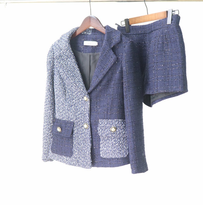 Custom Made Check Tweed Colour Crash Shorts/Skirt Suit