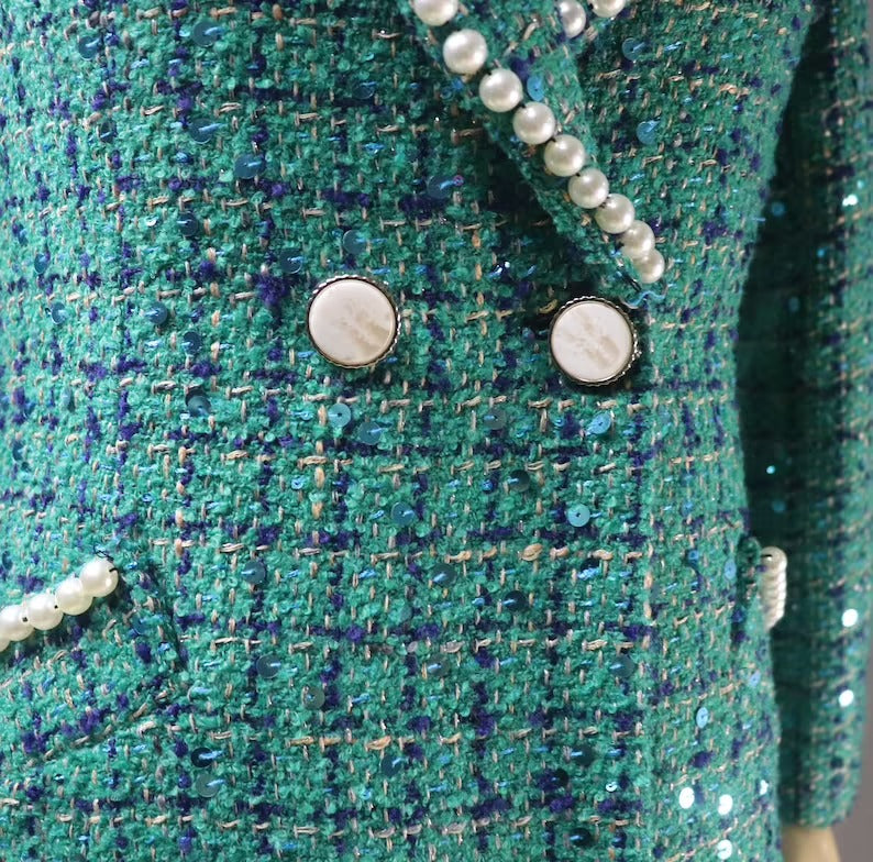 Women's Winter Tailored Sequinned Pearls Decoration Tweed Long Warm Coat - Fashion Pioneer