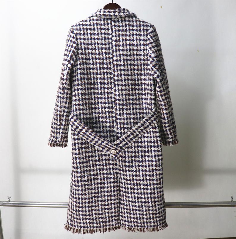 Hounds tooth Wool Blend Tweed Long Coat