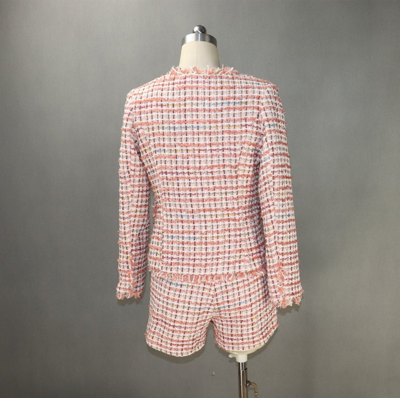 Womens Checked Tassel Jacket Coat Blazer+Shorts/Skirts UK CUSTOMER SERVICE! Womens Checked Tassel Jacket Coat Blazer + Shorts /Skirts, All of our suits can be made with a Skirt or a pair of Shorts or Trousers. Can worn for all suitable occasion like ceremony , inauguration ,winter and autumn. Dry cleaning and no machine washable.