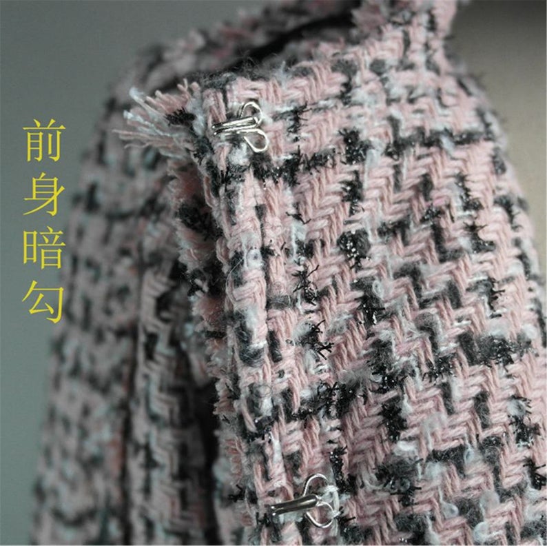Women's Designer Inspired CUSTOM MADE Hand Made Checked Tweed Jacket Coat Blazer + Shorts Pink