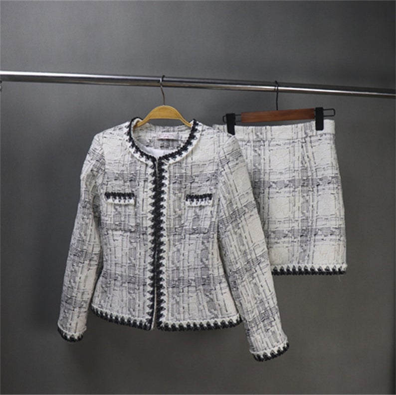 Unique Style Black and White Tweed Coat Blazer For Women - Fashion Pioneer