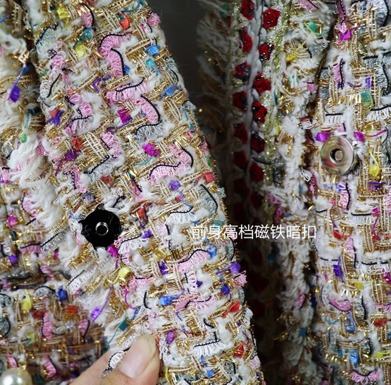 Women's Tassel Pearl Button Tweed Jacket Coat *Customized Size* UK CUSTOMER SERVICE! Women's Tassel Pearl Button Tweed Jacket Coat Blazer - Four front pockets with pearl buttons. Suitable for Winter, outside wear , night wear and autumn season. Casual jacket for women with long sleeves. Jacket fashionable, breathable and comfortable, Can be paired with various bottoms and goes great with skirts, dresses, jeans.