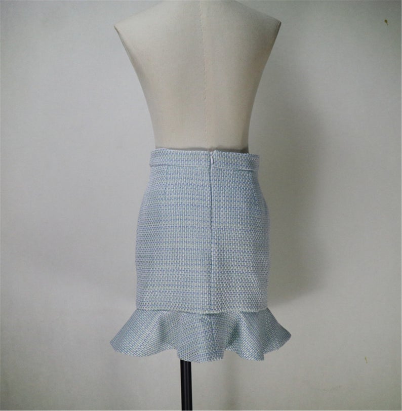 Womens Designer Inspired Custom Made Tweed Short Blazer + Fishtail Mermaid Skirt Suit