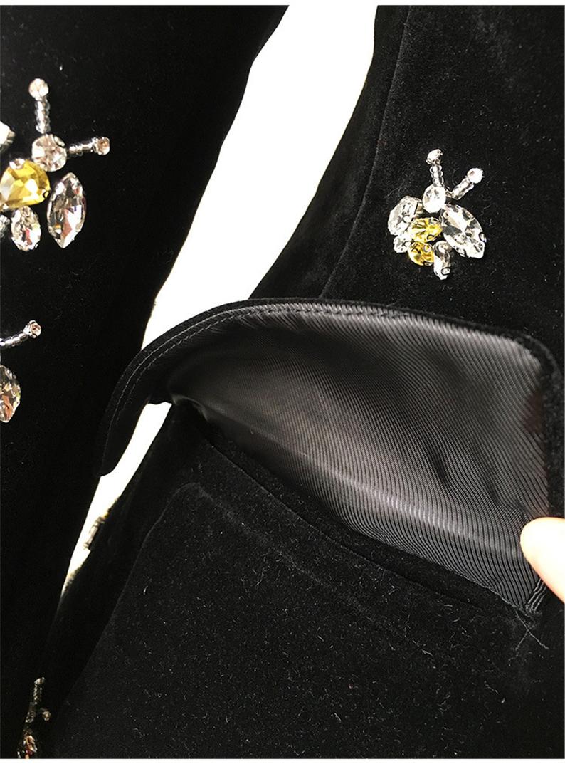 Luxury Women Velvet Jewellery Bees Embroidery Blazer Coat UK CUSTOMER SERVICE! Luxury Women Velvet Jewellery Bees Embroidery Blazer Coat - Black velvet with BEE. Fully lined with inside pocket. All time gives elegant look. Its Fabric Is Light Suitable For Autumn And Early Winter, Soft And So Comfortable You Could Wear It Anywhere. This is Velvet and Long Sleeve