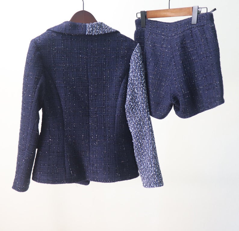 Custom Made Check Tweed Colour Crash Shorts/Skirt Suit