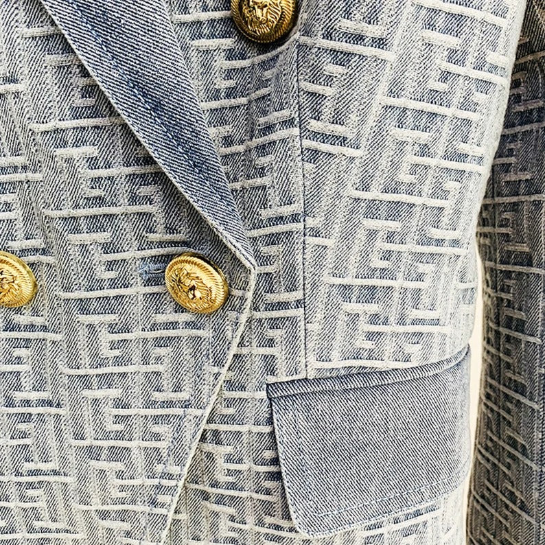 Fashion Pioneer - Blue Maze Pattern Fitted Blazer Jacket For Women , Soft, light and stretchy. This jacket comes with a full lining, soft and comfortable to Wear. Material: Polyester ,Slim fit and long Sleeves with buttons and two pockets. Great for casual, formal, business wear and other special events. Whether for a casual or a professional look, this suit blazer definitely makes you stunning.