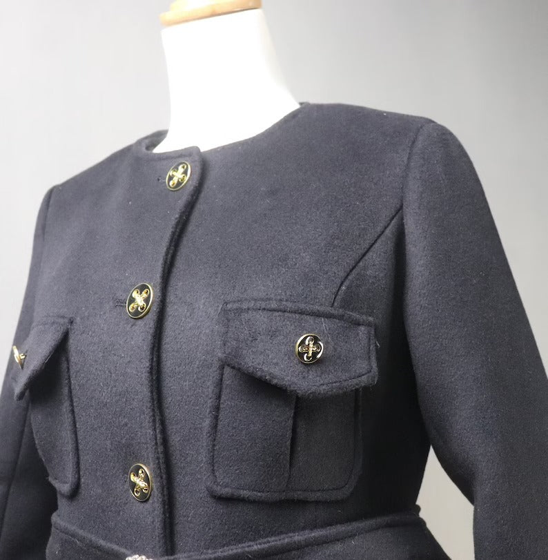 Women's Winter Tailor MADE 50% Wool Tweed Belted Long Warm Trench Coat Black - Fashion Pioneer