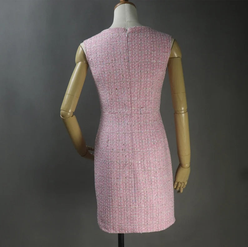 Women Custom Made Tweed Pink Colour Tassel Fringe Dress (more than 10% discount) - We are happy to make as per customer size like Oversized, Plus Size, Extra Size, Perfect body measure ,Small size ,Large size. Our tailor will make perfect Tweed fabric for you. This is all season dress, can wear for outside, weddings , ceremony, Events and functions.
