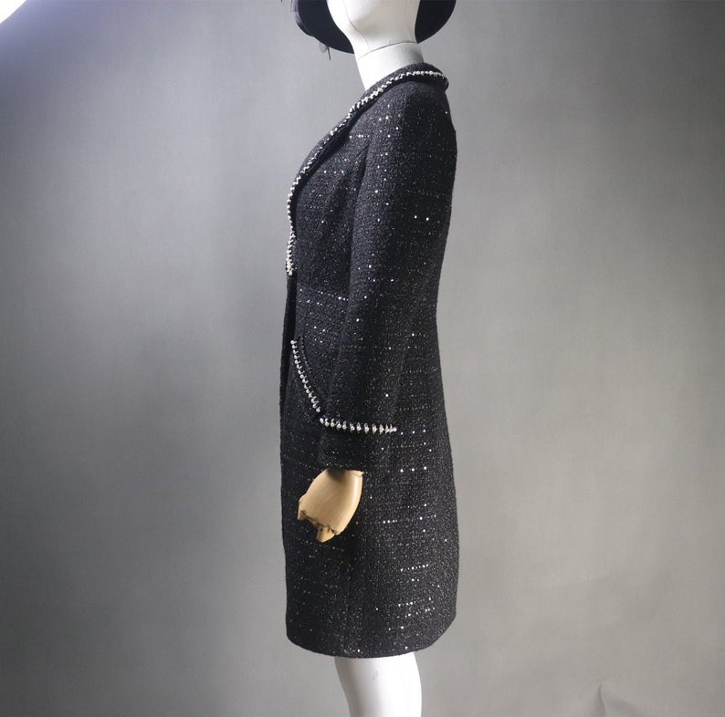 Women's Winter Tailor MADE Sequinned Long Warm Coat Black - Fashion Pioneer