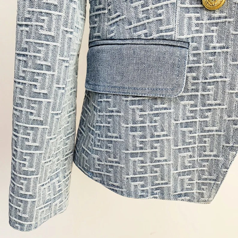 Fashion Pioneer - Blue Maze Pattern Fitted Blazer Jacket For Women , Soft, light and stretchy. This jacket comes with a full lining, soft and comfortable to Wear. Material: Polyester ,Slim fit and long Sleeves with buttons and two pockets. Great for casual, formal, business wear and other special events. Whether for a casual or a professional look, this suit blazer definitely makes you stunning.