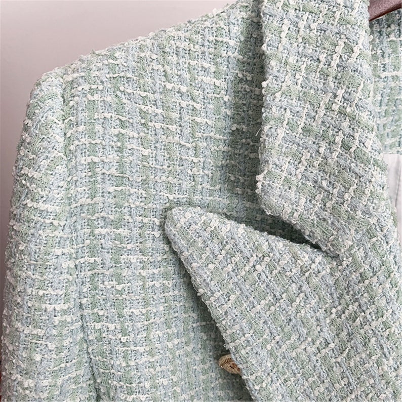 Women's Sequin Designer Inspired Metal Mint Green Tweed Blazer UK CUSTOMER SERVICE! Women's sequin Designer Inspired Metal Mint Green Tweed Blazer - Finished off with statement sequin design all over and pockets, this blazer is the ultimate festive power suit. Fully lined , long sleeves and buttons. A great proposition for an evening out. Sequin blazer. We want you to be happy with our products! For the best fit, please refer to the detailed table of our sizes,