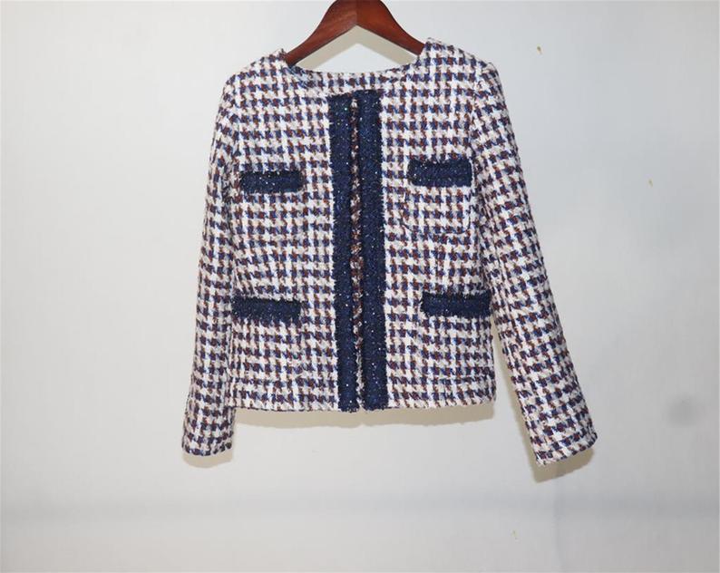 Womens Designer Inspired Custom Made Tweed Houndstooth Blazer + Skirt Suit