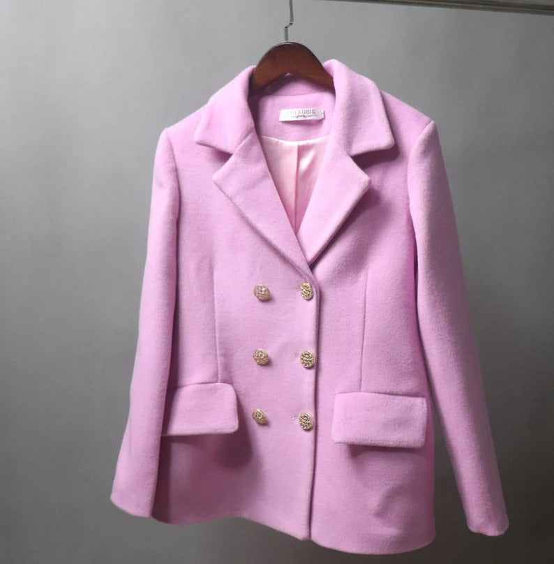 Women's CUSTOM MADE Hot Pink Double Breast Tweed Coat Jacket UK CUSTOMER SERVICE! Women's CUSTOM MADE Hot Pink Double Breast Tweed Coat Jacket - Long Coat have unique style. Can worn for winter season, party wear, night out ,it has front pocket with sequinned design ,white buttons and Long Sleeves. You can feel more comfort and warm. Fully Lined and sharply tailored. Made of comfortable and fantastic fabric, show off your charming curves