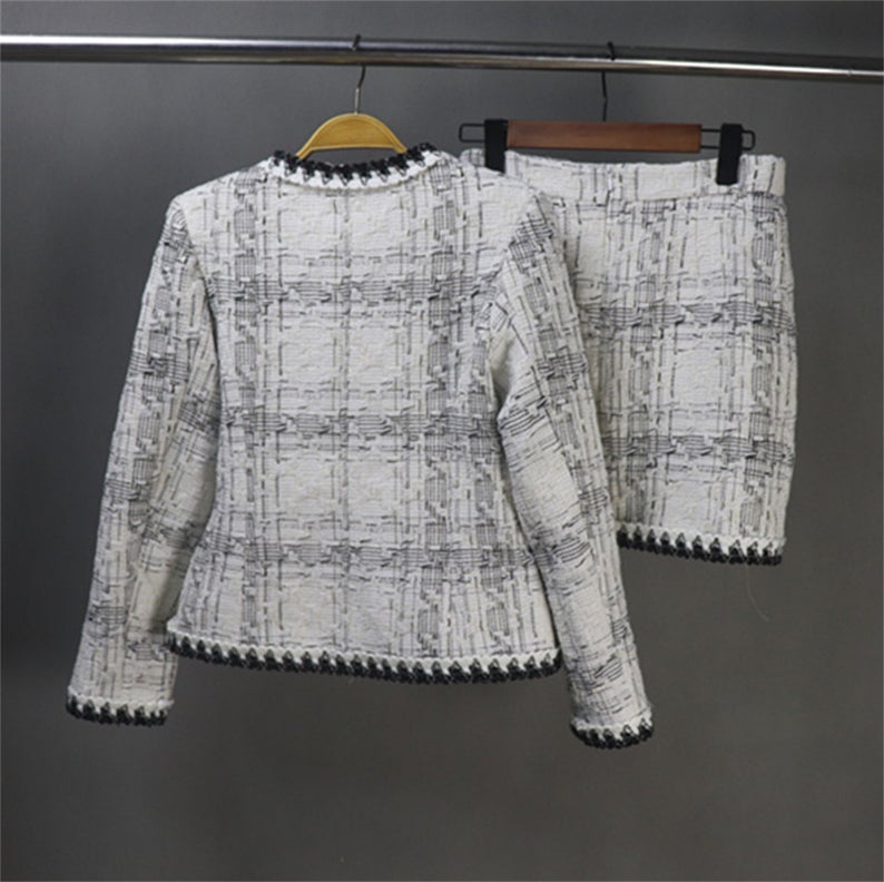 Unique Style Black and White Tweed Coat Blazer For Women - Fashion Pioneer