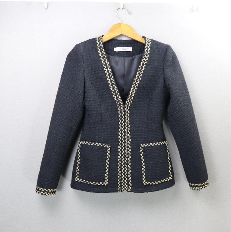 Golden Trim Hand Custom Made Tweed Shorts/Skirt Suit