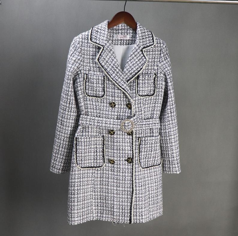 CUSTOM MADE Long White Coat Jewellery Checked Double Breasted Tweed for Women UK CUSTOMER SERVICE! CUSTOM MADE Long White Coat Jewellery Checked Double Breasted Tweed for Women, Can worn for ceremony, college Inauguration , Party, Night Out and Evening Friends with Dinner. No Machin washable. We offer Shorts, Skirts, Trousers for the suit.