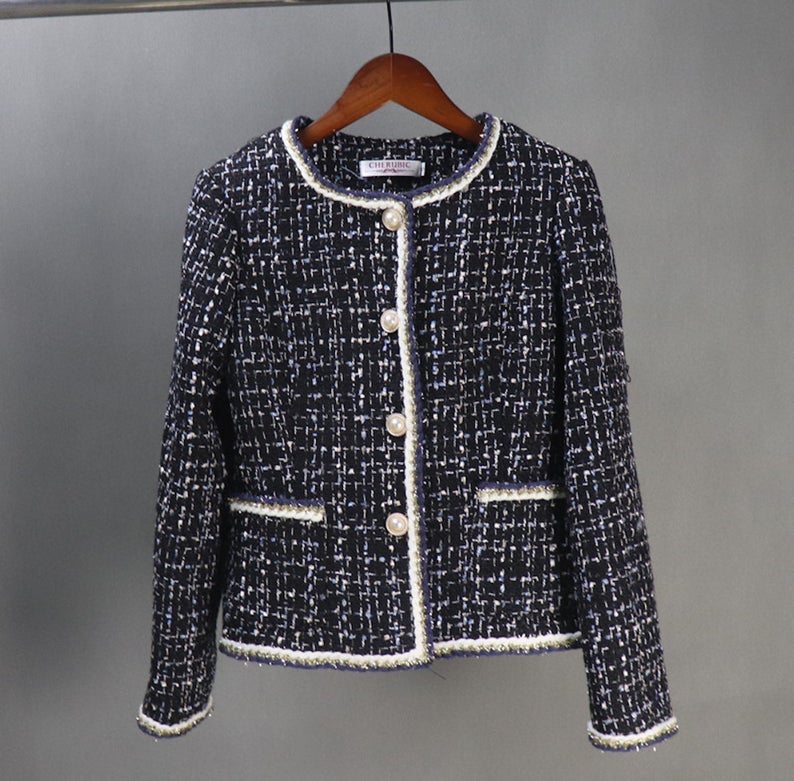 Women's Checked Jacket Coat Blazer CUSTOM MADE Pearl Buttons - Fashion Pioneer