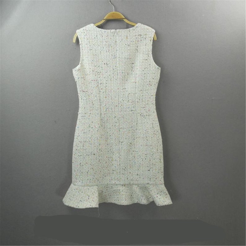 White Round Neck Tweed Fishtail Dress 4 Colours for Womens UK CUSTOMER SERVICE! White Round Neck Tweed Fishtail Dress 4 Colours for Womens - All items are made to order. Please advise your height, weight and body measurements ( Bust, shoulder, Sleeves, Waist and Length etc). Our tailors will make the order for you!. Can wear for all seasons. This is round neck with back zip and fishtail. Feel more comfort and look beautiful. Materials: Polyester