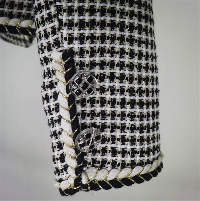 Womens Designer Inspired Custom Made Checked Pattern Tweed Crop Blazer + Shorts/Skirt Suit - Fashion Pioneer
